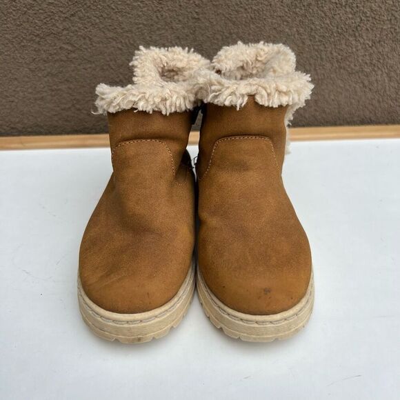 ZARA Brown Leather Boots Fur Lined Winter Fall Toddler SIZE 8 EU 24 Unisex Kids - Picture 3 of 7